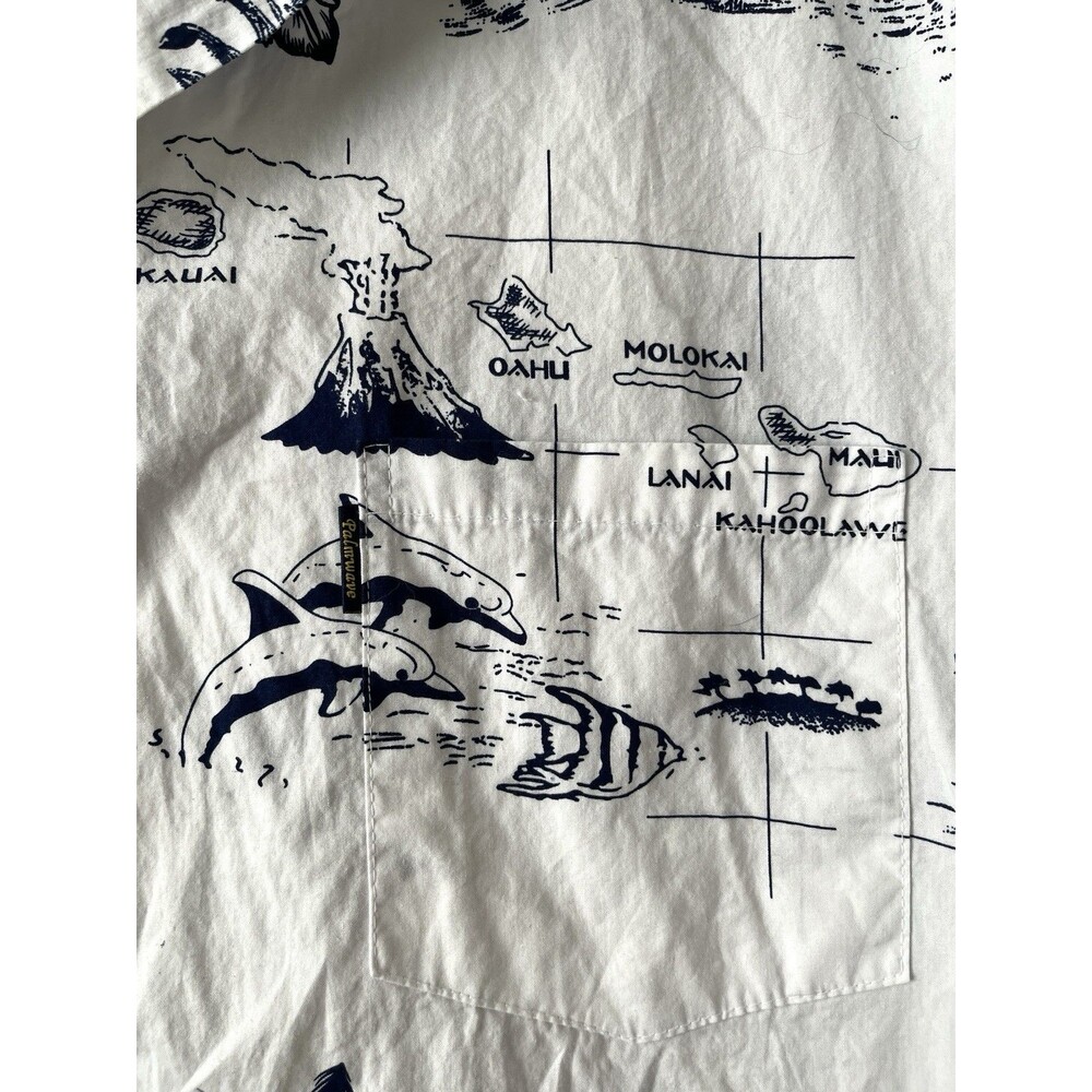 Vtg Palmwave Hawaiian Island Map Shirt Cotton Aloha Dolphins Mens XL - Picture 2 of 5